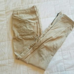 Khaki pants with ankle zipper design
